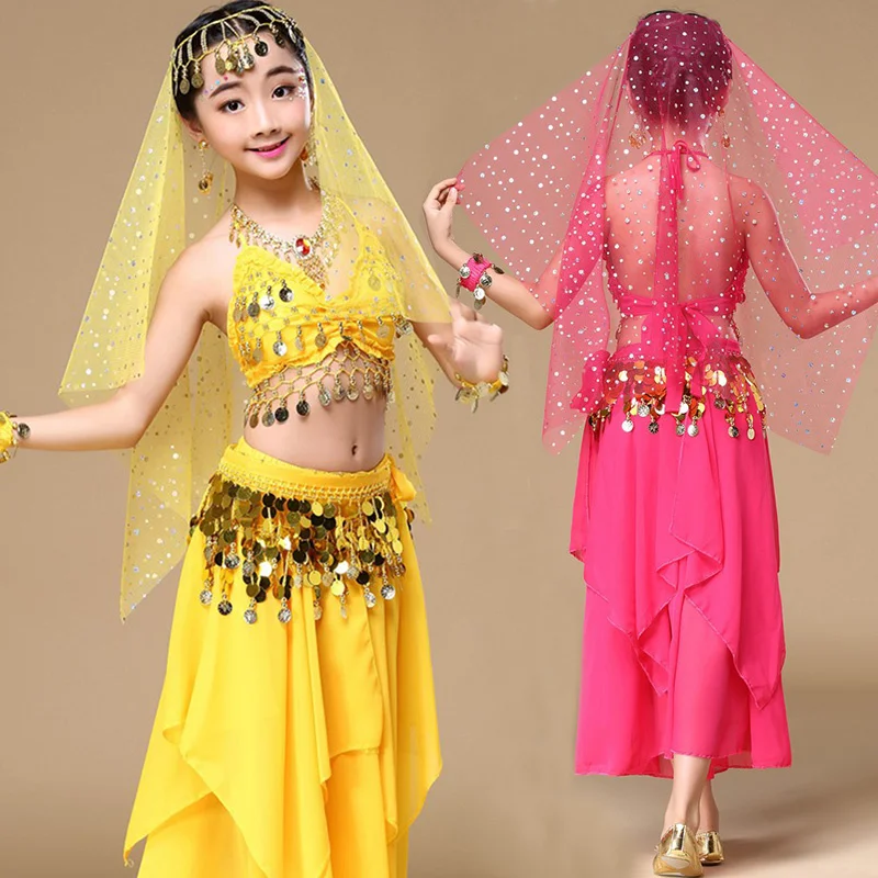 4pcs/set Dievča, Brušný Tanec Kostýmy Dievčatá Egyptský Výkon Zobraziť Strana Bollywood Dance Dieťa Indických Orientálna Halloween Kostým