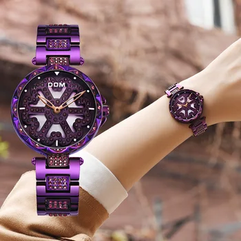 DOM Značka Luxusných Ženy Quartz Hodinky Diamond Fashion Bežné Ženské Náramkové hodinky Vodotesné Fialová Sledovať Reloj Mujer G-1258GK-6MX