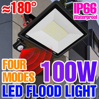 LED Flood Light Vonkajšie Pouličné Lampy PIR Snímač Pohybu 10W 20W 30W 50W 100W Reflektor IP66 Nepremokavé Nástenné Svietidlo Záhradné Reflektory