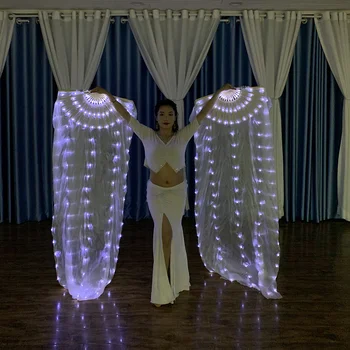 Nová Biela 1 Dvojica LED Ventilátor Závoje, Brušný Tanec Hodváb Ventilátor Tanec Závoj Svietiť Chválu, LED Svetlo, Až Ukázať