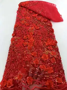 Nigérijský 3D Flitre Čipky Textílie 2023 Vysoko Kvalitnej Čipky Afriky Čipky francúzsky Tylu Korálky Výšivky, Čipky Tkaniny Na spoločenské Šaty