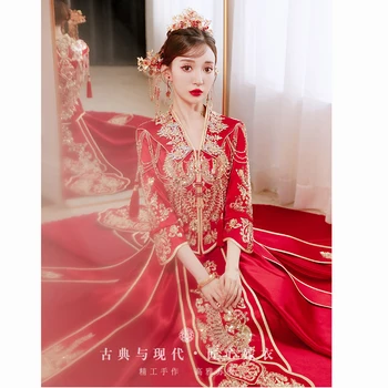 Yourqipao Xiuhe Oblečenie 2023 Nové Nevesta Svadobné Dragon Phoenix Šaty Čínsky Štýl, Plus Veľkosť Svadobné Šaty Zapojenie Cheongsam