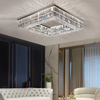 Krištáľový Luster Pre Obývacia Izba Moderné Stropné Lampy Domova Luxusné Krúžok/Štvorcových Led Svietidlo Chróm Vnútorné Osvetlenie