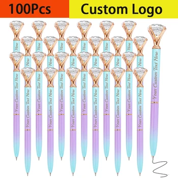100ks Vlastné Logo Veľký Diamant Pero Kamienkami Crystal Kovové Reklamné Perá Čierneho Atramentu