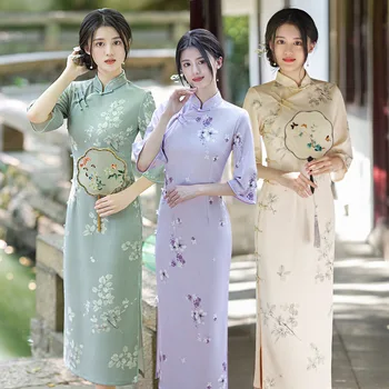 Plný Cardigan jednodielne Kompozitné Velvet Dlho Cheongsam Sukne Lepšiu Retro Štýlu Mladých ľudí Čínsky Qipao Večerné Šaty Pre Ženy