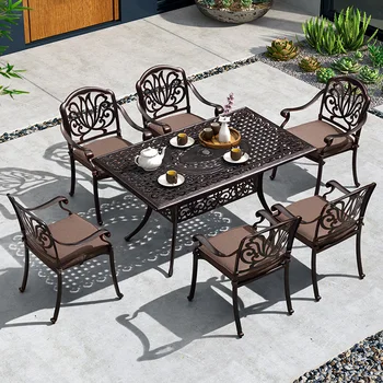 Fialové listy, vonkajšie stoly a stoličky nádvorie voľný čas päť-dielny set záhradného nábytku, žehlička umenie tabuľka liateho hliníka stoličky