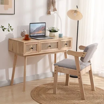 Nordic jednoduchý ľahký luxusné moderné masívneho dreva ratanový stôl štúdia počítač, písací stôl integrované toaletný stolík make-up tabuľky muebles