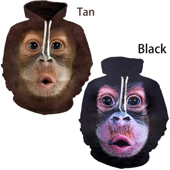 Nová Móda Plus Veľkosť 3D Tlač Gorila Legrační Opice Hoodies Mužov Fleece Voľné Dlhé Rukávy Mikiny